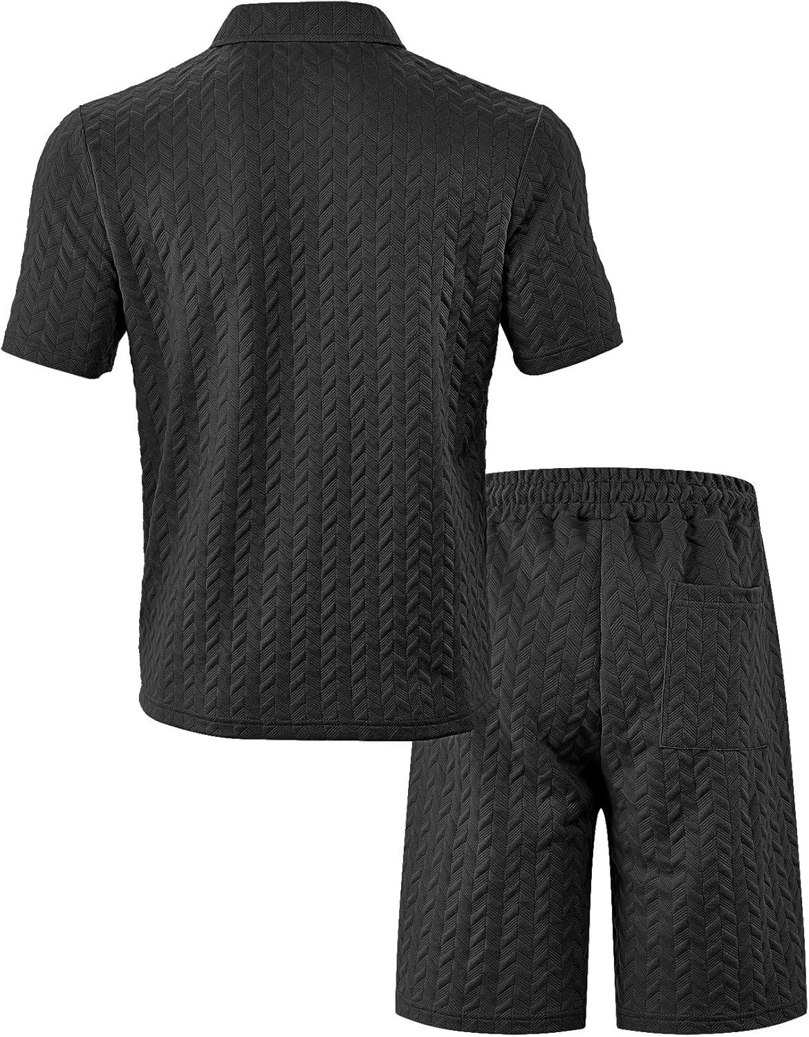 imageMens 2 Piece Outfits Polo Shirt and Shorts Set Short Sleeve Tracksuits Casual Athletic Jogging Summer OutfitsBlack3