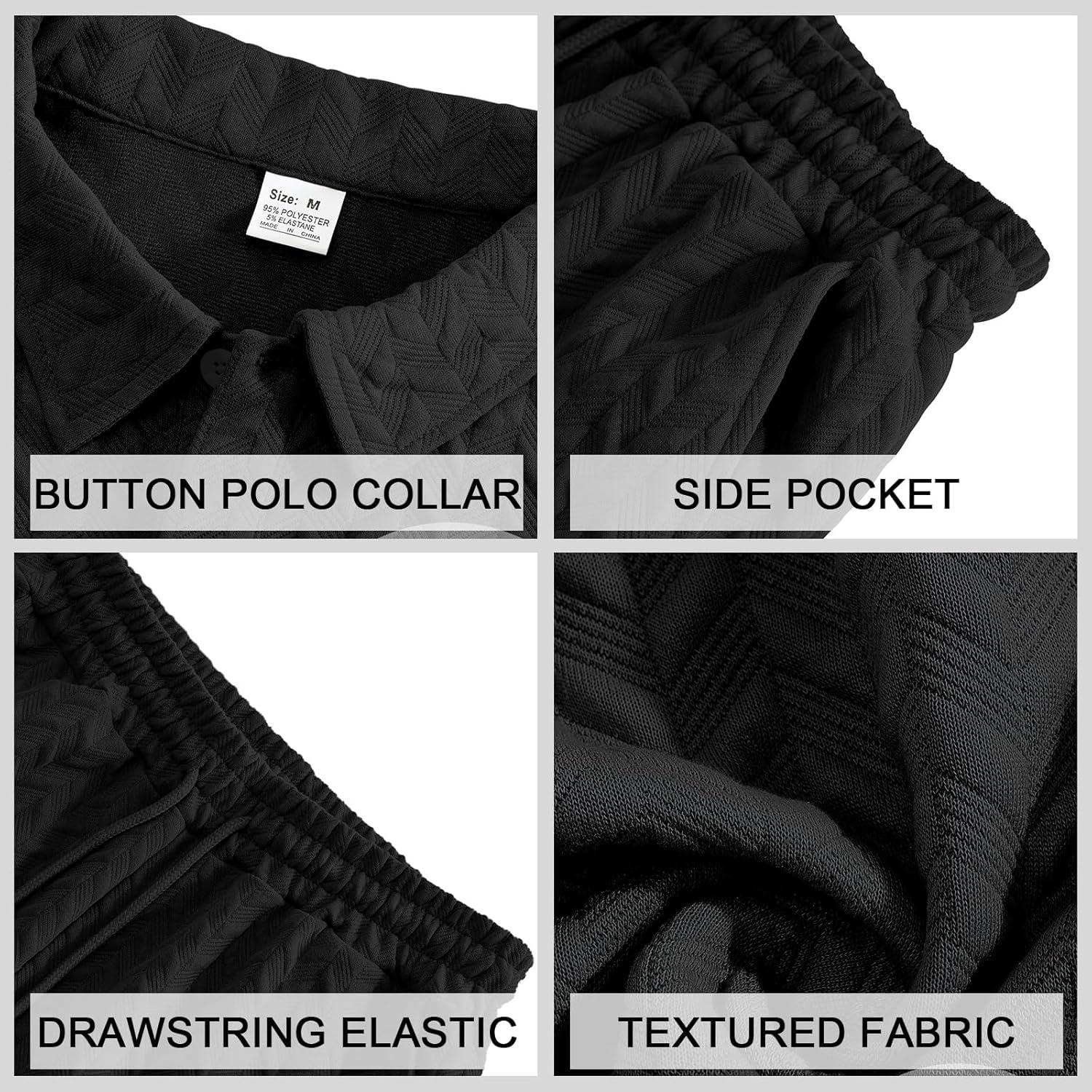 imageMens 2 Piece Outfits Polo Shirt and Shorts Set Short Sleeve Tracksuits Casual Athletic Jogging Summer OutfitsBlack3