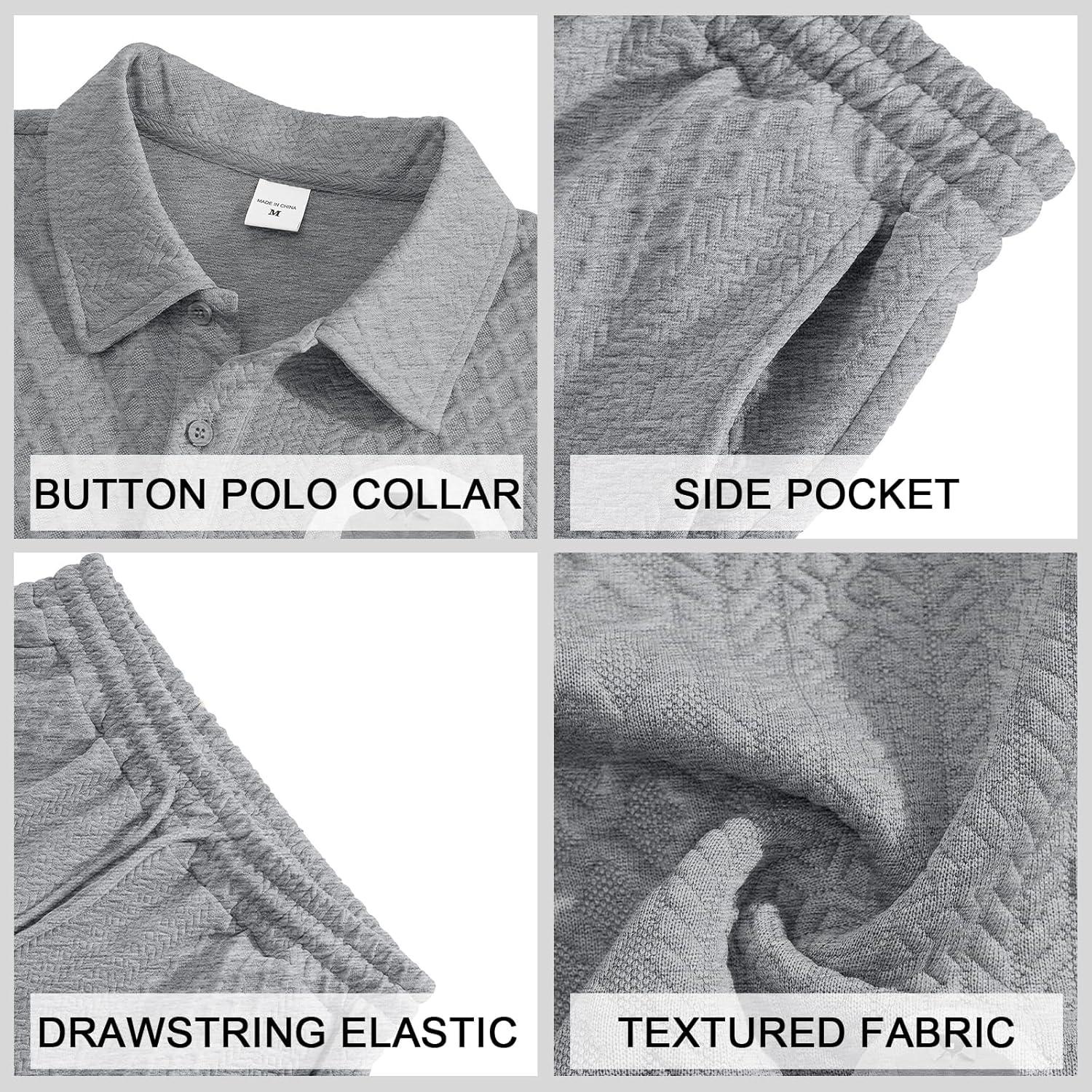 imageMens 2 Piece Outfits Polo Shirt and Shorts Set Short Sleeve Tracksuits Casual Athletic Jogging Summer OutfitsGrey