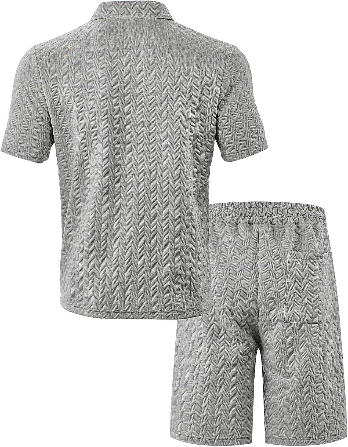 imageMens 2 Piece Outfits Polo Shirt and Shorts Set Short Sleeve Tracksuits Casual Athletic Jogging Summer OutfitsGrey1