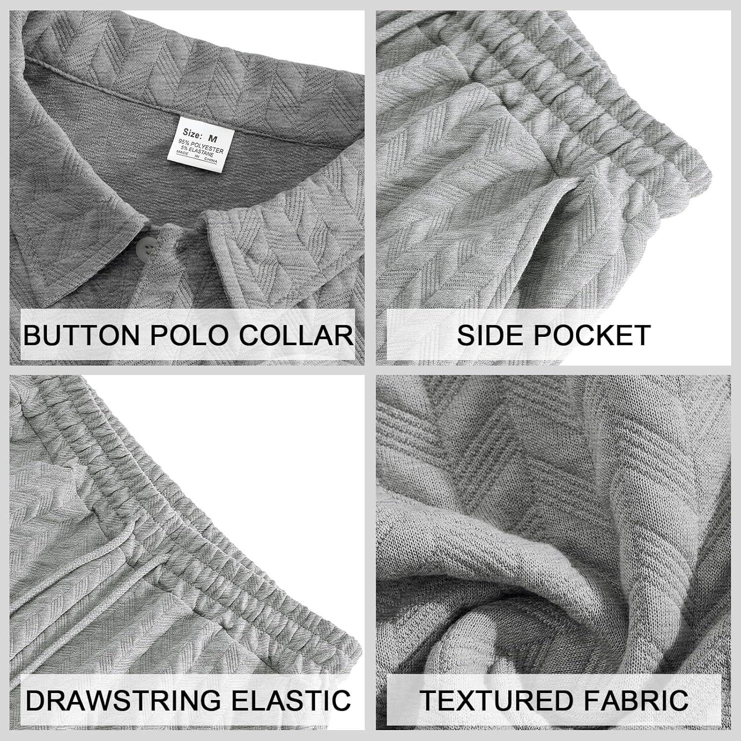 imageMens 2 Piece Outfits Polo Shirt and Shorts Set Short Sleeve Tracksuits Casual Athletic Jogging Summer OutfitsGrey1