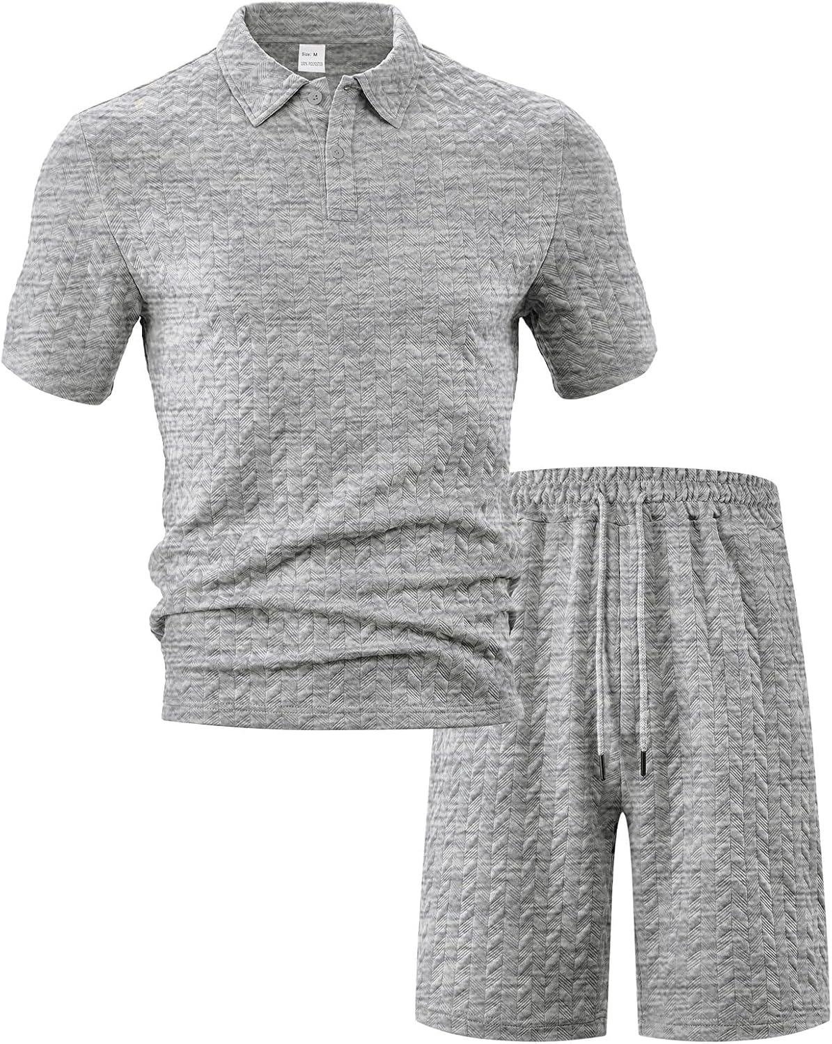 imageMens 2 Piece Outfits Polo Shirt and Shorts Set Short Sleeve Tracksuits Casual Athletic Jogging Summer OutfitsGrey1