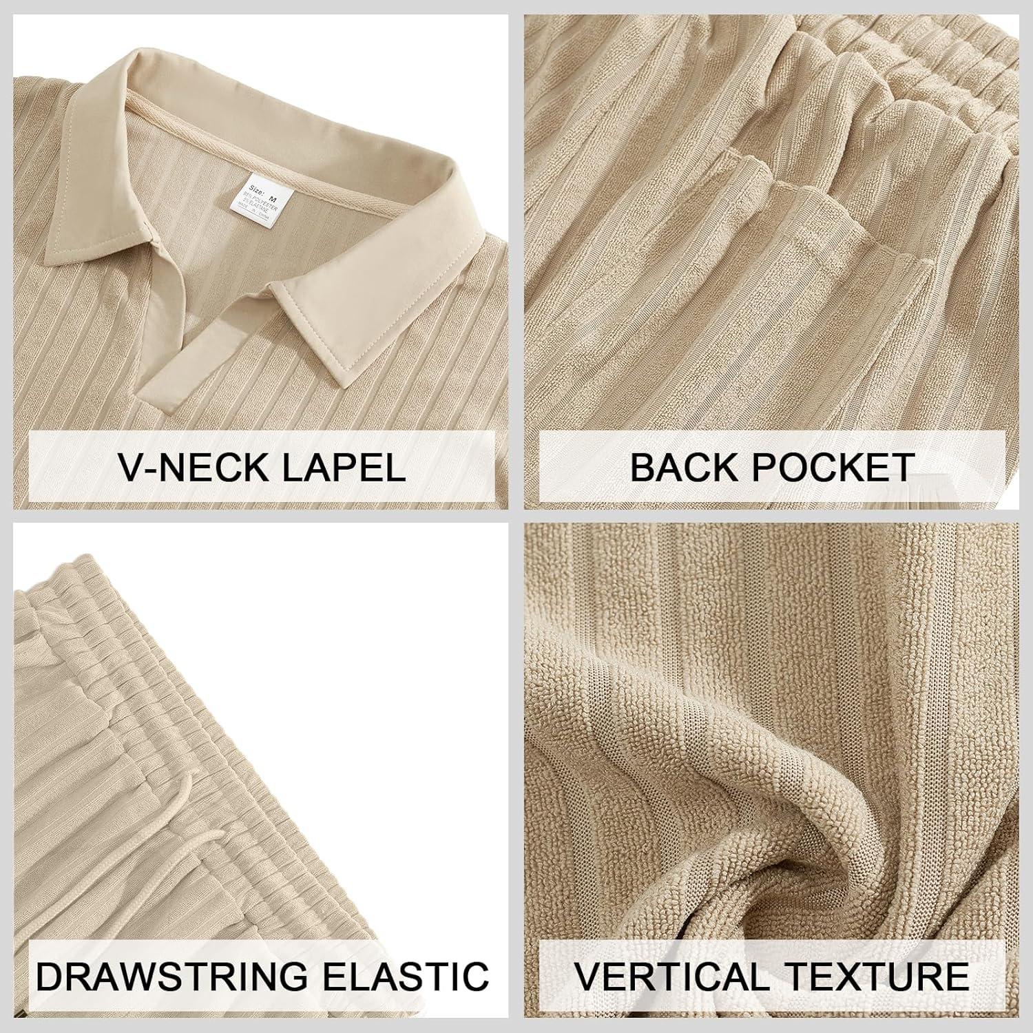 imageMens 2 Piece Outfits Polo Shirt and Shorts Set Short Sleeve Tracksuits Casual Athletic Jogging Summer OutfitsKhaki1