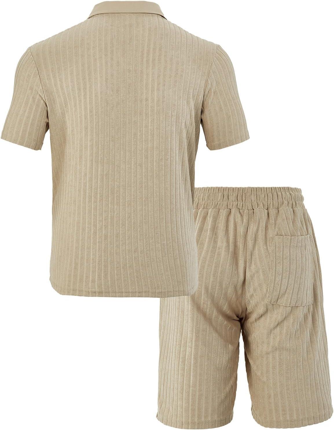 imageMens 2 Piece Outfits Polo Shirt and Shorts Set Short Sleeve Tracksuits Casual Athletic Jogging Summer OutfitsKhaki1