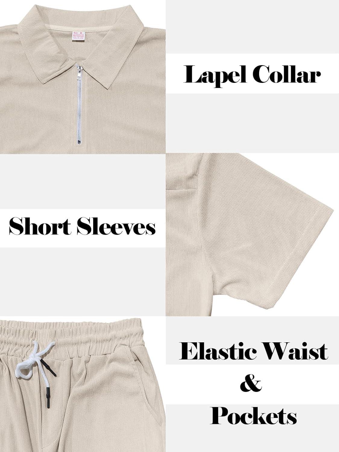 imageMens 2 Pieces Outfit Sets Casual Short Sleeve Quarter Zip Collar Shirt and Drawstring Pants with Pockets Track Suit