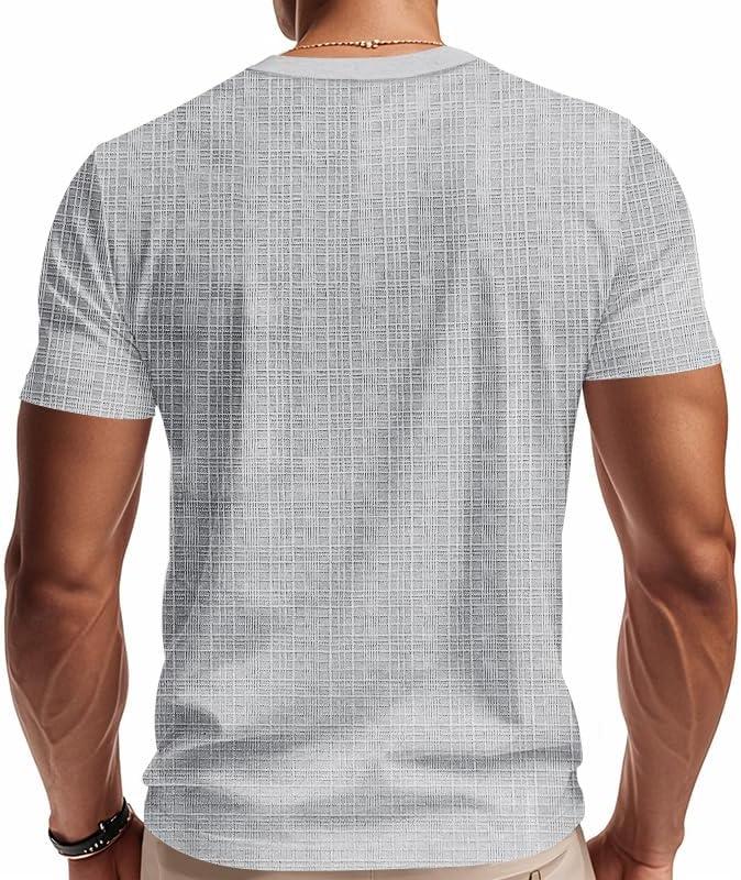imageMens Casual Deep VNeck TShirts Henley Shirt Dry Fit Short Sleeve Mens Casual Waffle Textural Summer TShirtGrey