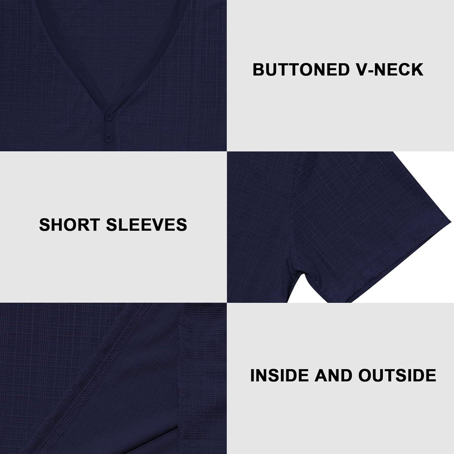 imageMens Casual Deep VNeck TShirts Henley Shirt Dry Fit Short Sleeve Mens Casual Waffle Textural Summer TShirtNavy