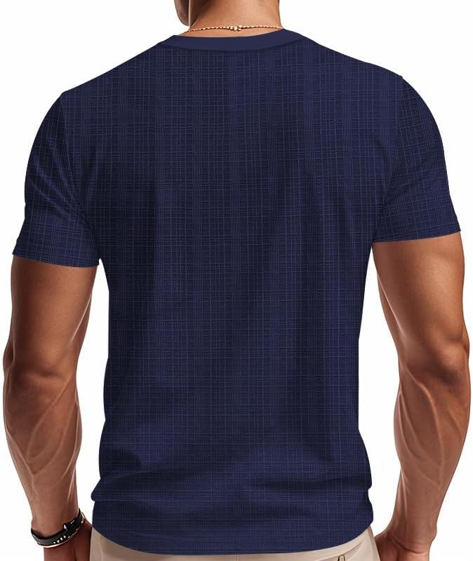 imageMens Casual Deep VNeck TShirts Henley Shirt Dry Fit Short Sleeve Mens Casual Waffle Textural Summer TShirtNavy