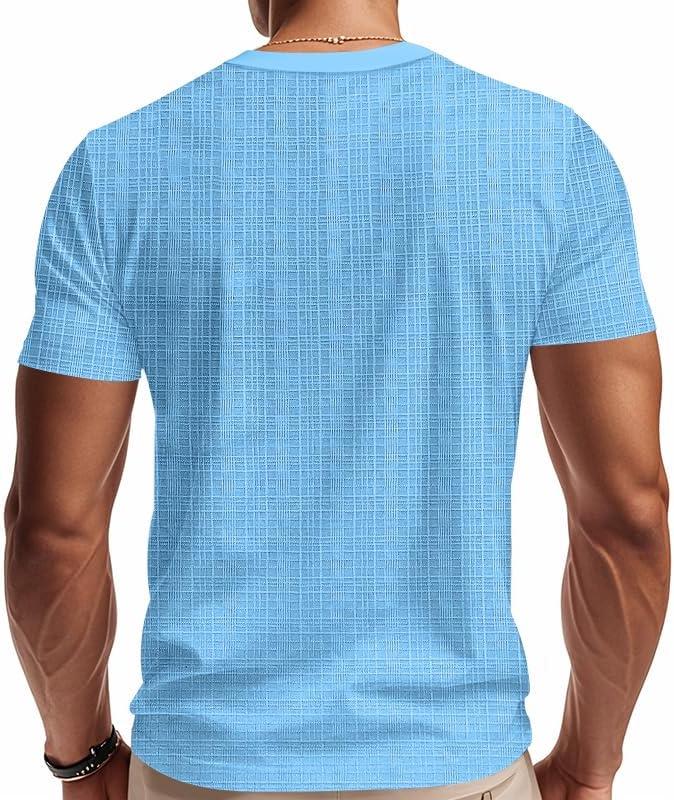 imageMens Casual Deep VNeck TShirts Henley Shirt Dry Fit Short Sleeve Mens Casual Waffle Textural Summer TShirtSky Blue
