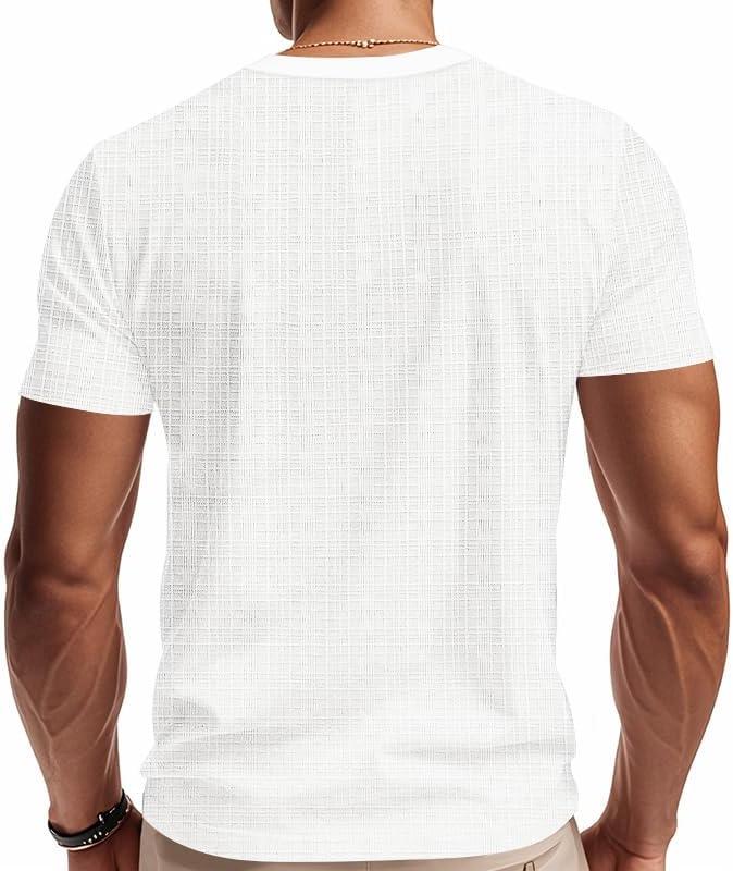 imageMens Casual Deep VNeck TShirts Henley Shirt Dry Fit Short Sleeve Mens Casual Waffle Textural Summer TShirtWhite