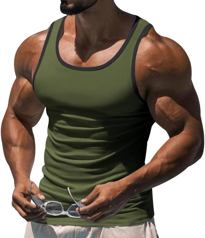 imageMens Gym Workout Tank Tops Soft Lightweight Sleeveless Muscle Shirts for Beach ampamp Athletic WearArmy Greend