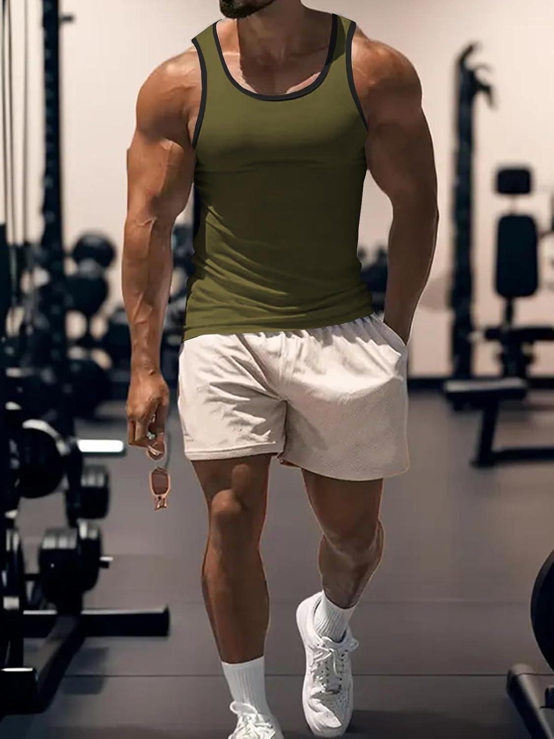 imageMens Gym Workout Tank Tops Soft Lightweight Sleeveless Muscle Shirts for Beach ampamp Athletic WearArmy Greend