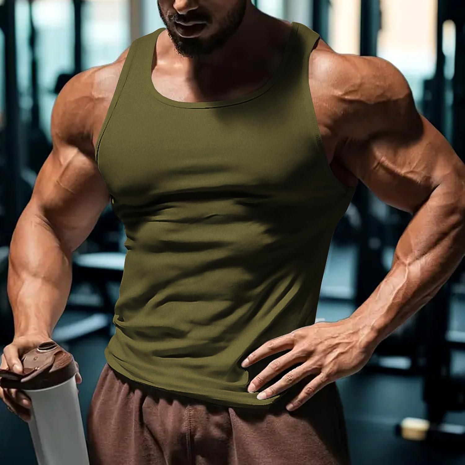 imageMens Gym Workout Tank Tops Soft Lightweight Sleeveless Muscle Shirts for Beach ampamp Athletic WearGreen