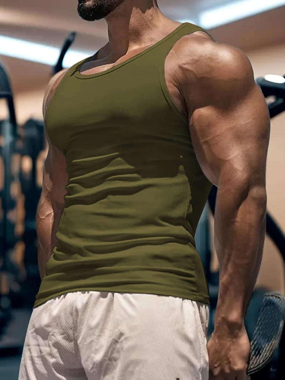 imageMens Gym Workout Tank Tops Soft Lightweight Sleeveless Muscle Shirts for Beach ampamp Athletic WearGreen