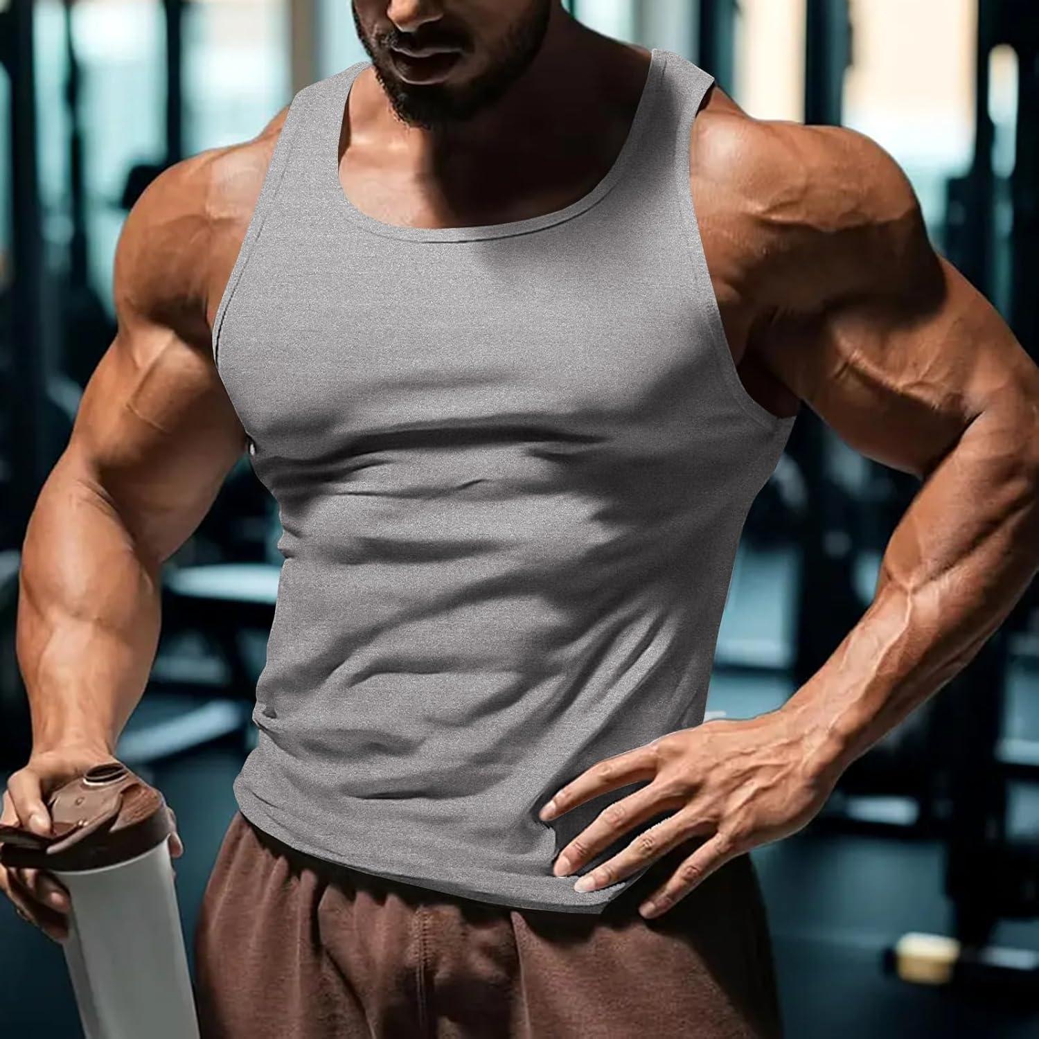imageMens Gym Workout Tank Tops Soft Lightweight Sleeveless Muscle Shirts for Beach ampamp Athletic WearGrey