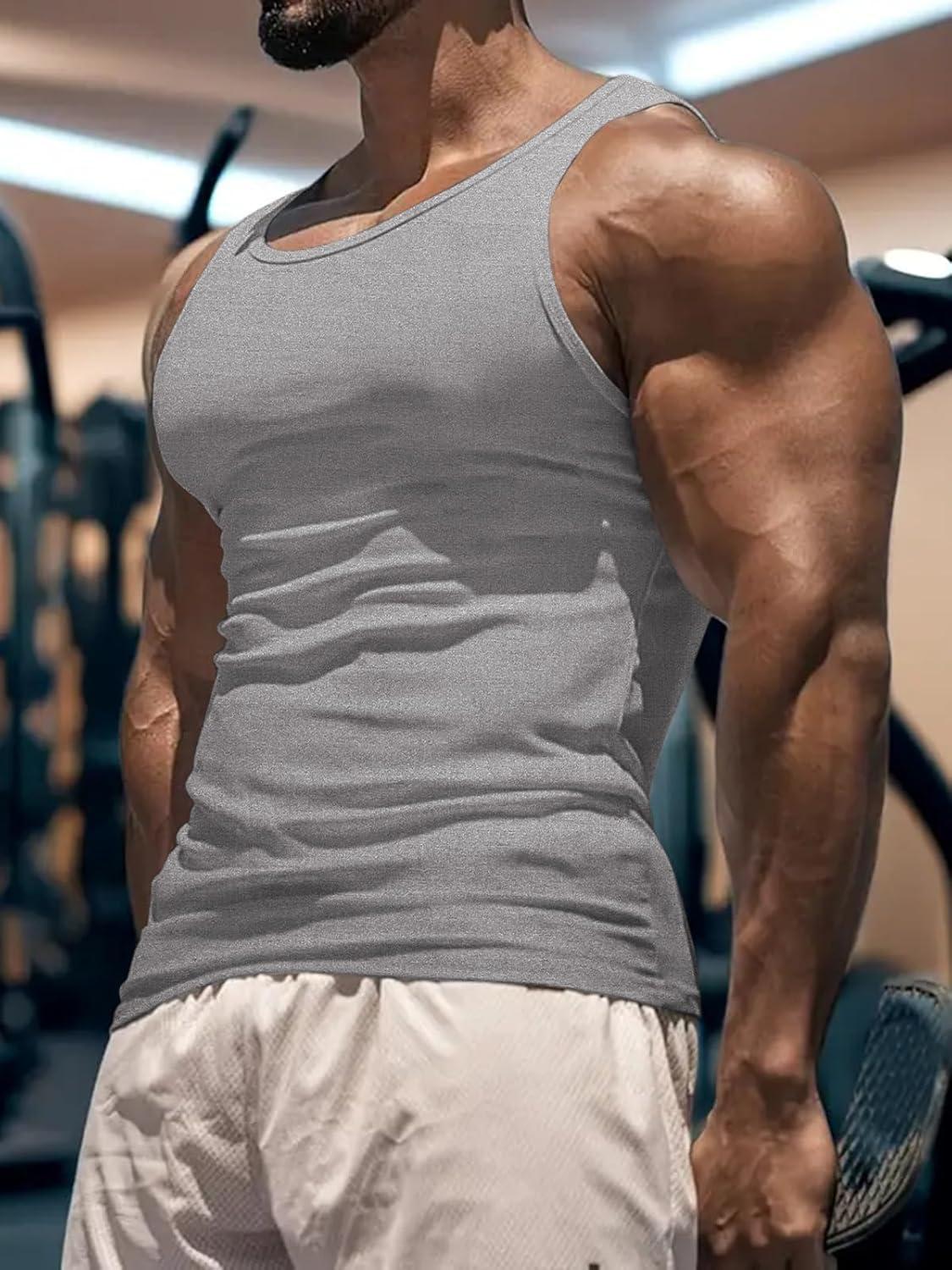 imageMens Gym Workout Tank Tops Soft Lightweight Sleeveless Muscle Shirts for Beach ampamp Athletic WearGrey