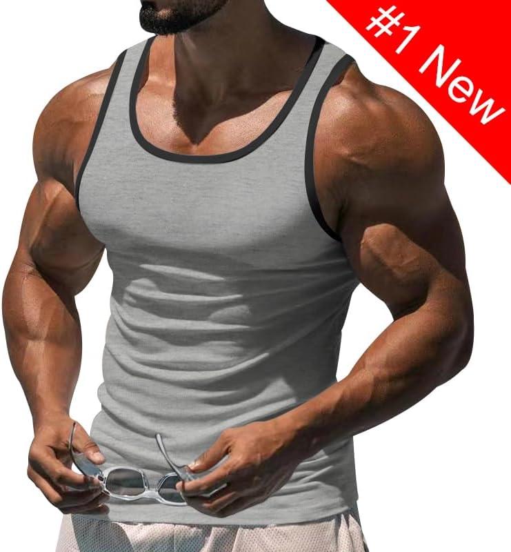 imageMens Gym Workout Tank Tops Soft Lightweight Sleeveless Muscle Shirts for Beach ampamp Athletic WearGrey1