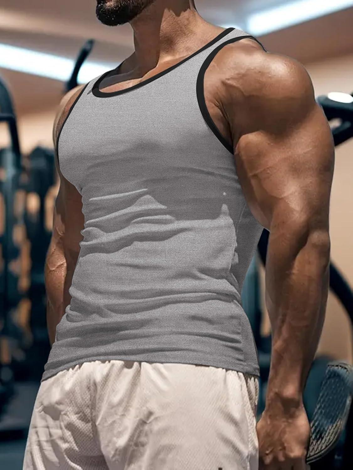 imageMens Gym Workout Tank Tops Soft Lightweight Sleeveless Muscle Shirts for Beach ampamp Athletic WearGrey1