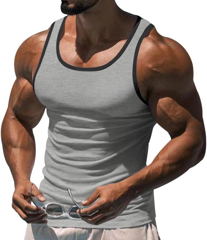 imageMens Gym Workout Tank Tops Soft Lightweight Sleeveless Muscle Shirts for Beach ampamp Athletic WearGreyblack