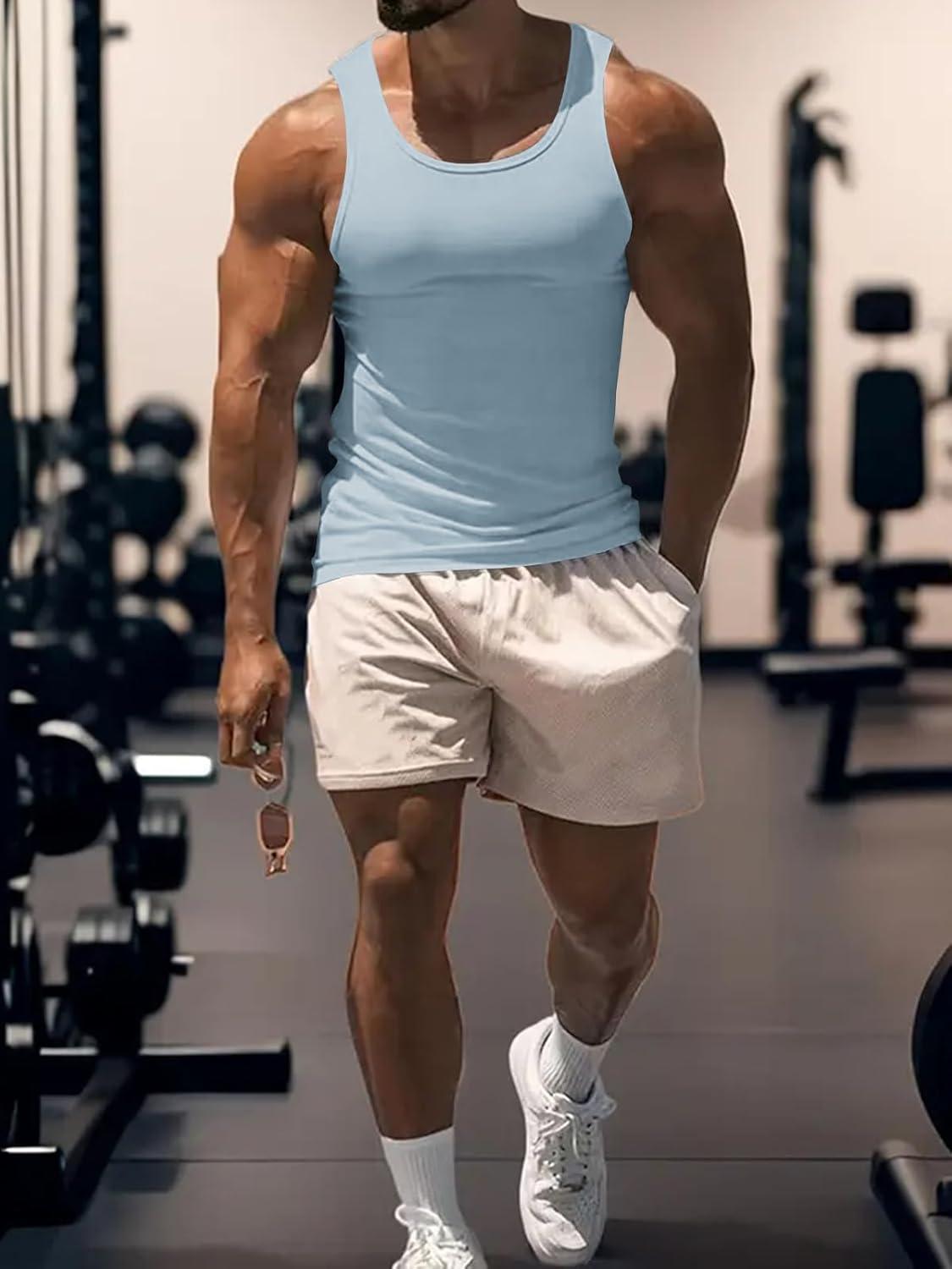 imageMens Gym Workout Tank Tops Soft Lightweight Sleeveless Muscle Shirts for Beach ampamp Athletic WearLight Blue