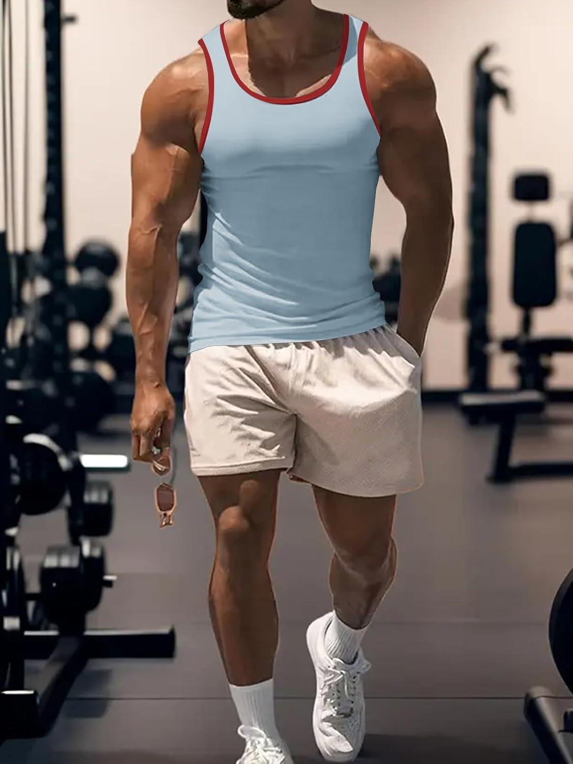 imageMens Gym Workout Tank Tops Soft Lightweight Sleeveless Muscle Shirts for Beach ampamp Athletic WearLight Blue1