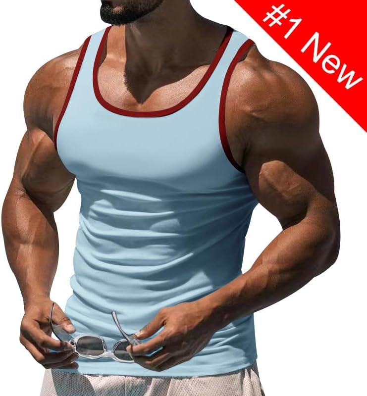 imageMens Gym Workout Tank Tops Soft Lightweight Sleeveless Muscle Shirts for Beach ampamp Athletic WearLight Blue1