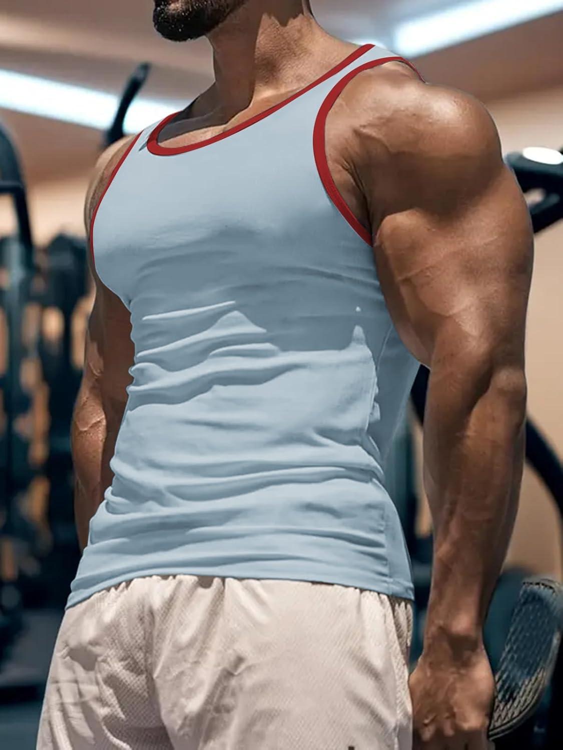 imageMens Gym Workout Tank Tops Soft Lightweight Sleeveless Muscle Shirts for Beach ampamp Athletic WearLight Blueblack