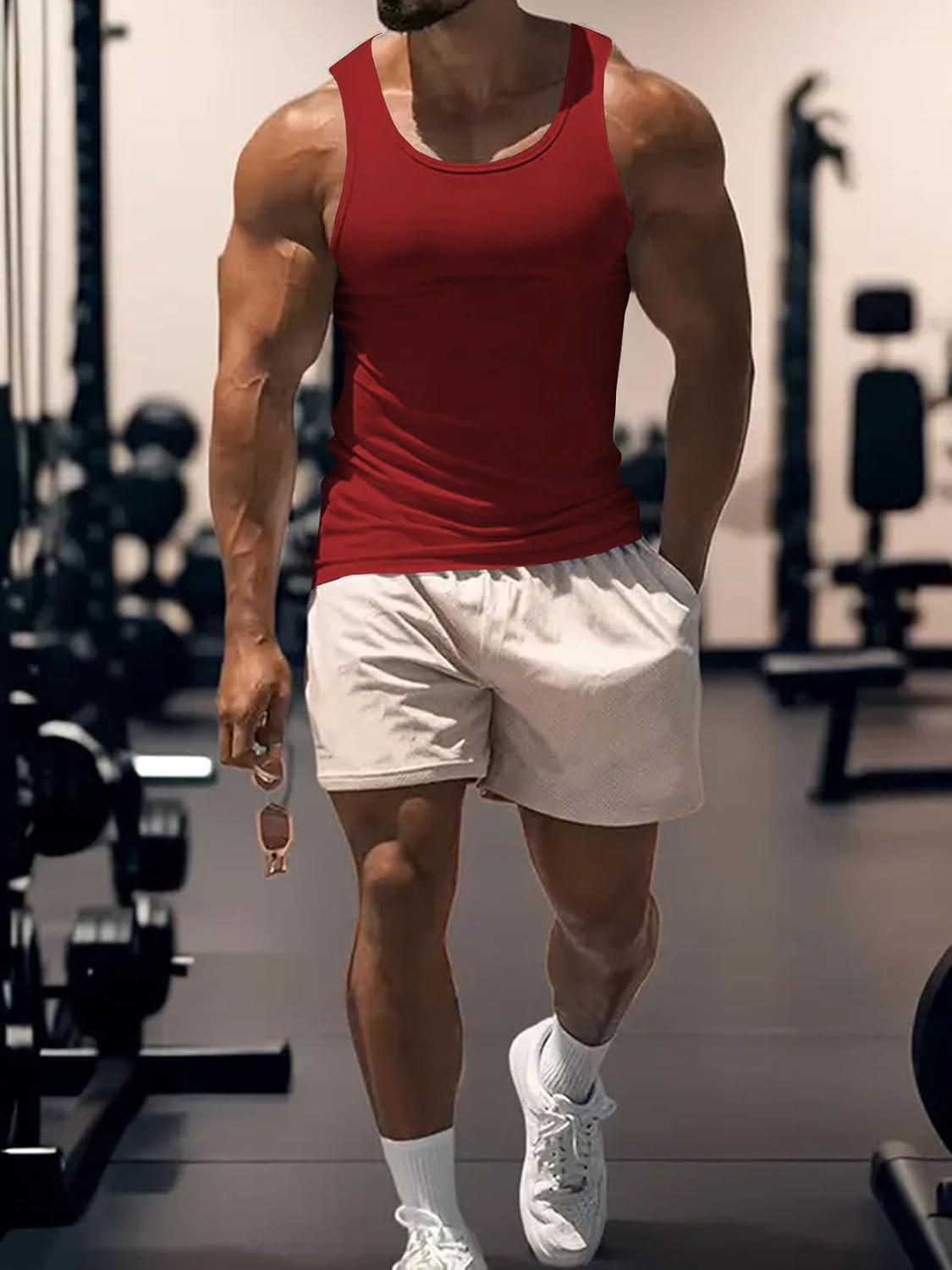 imageMens Gym Workout Tank Tops Soft Lightweight Sleeveless Muscle Shirts for Beach ampamp Athletic WearRed