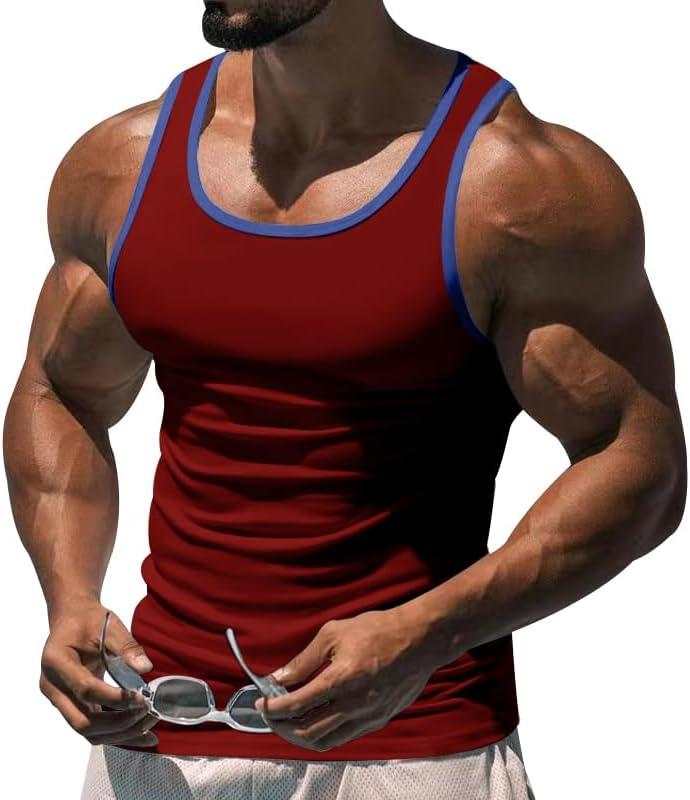 imageMens Gym Workout Tank Tops Soft Lightweight Sleeveless Muscle Shirts for Beach ampamp Athletic WearRedblack