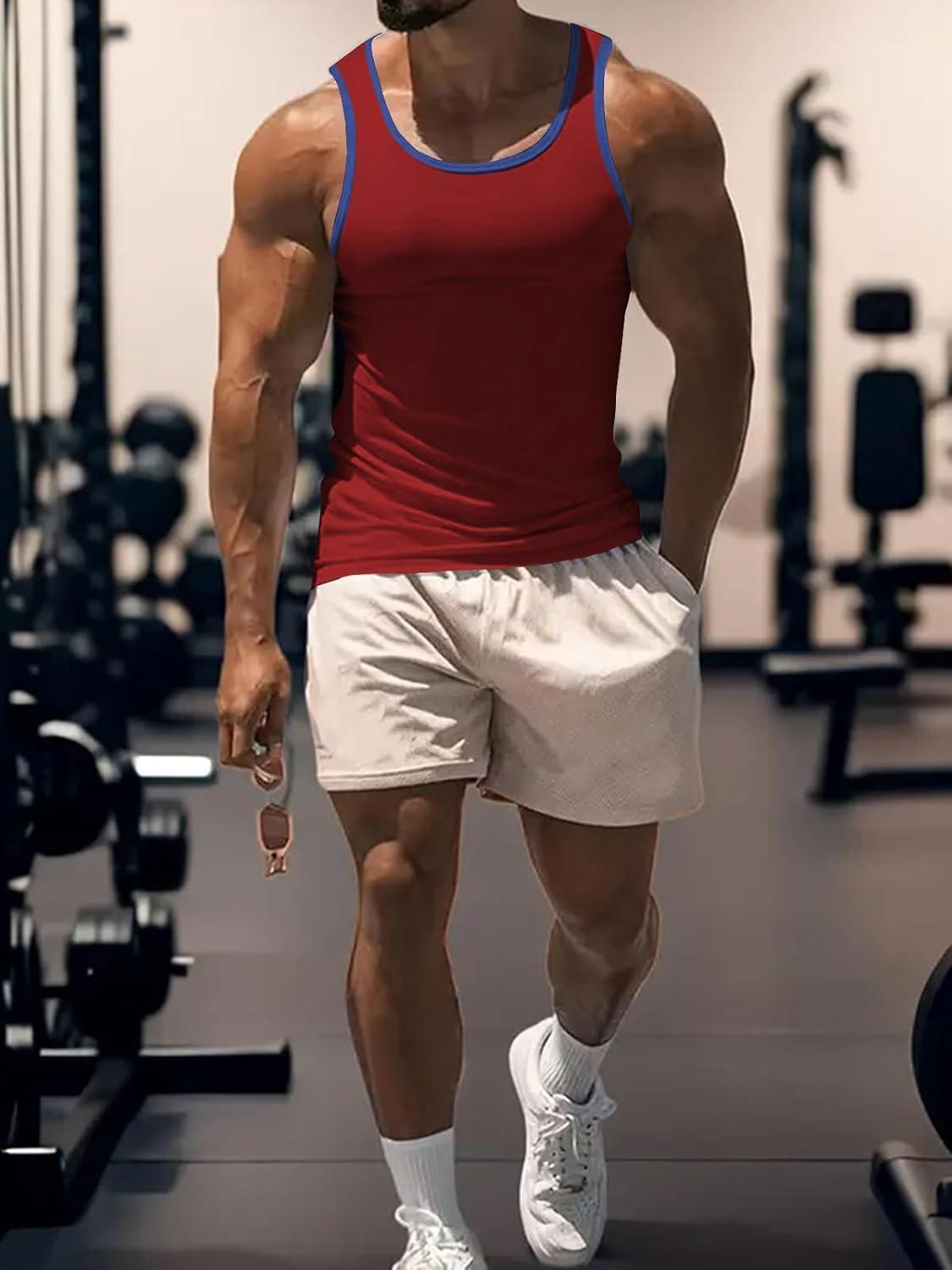 imageMens Gym Workout Tank Tops Soft Lightweight Sleeveless Muscle Shirts for Beach ampamp Athletic WearRedblack