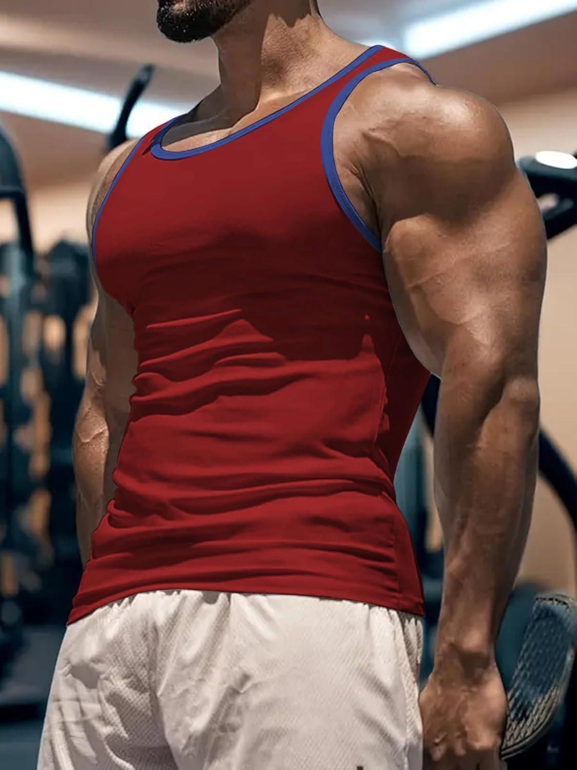 imageMens Gym Workout Tank Tops Soft Lightweight Sleeveless Muscle Shirts for Beach ampamp Athletic WearRedblack