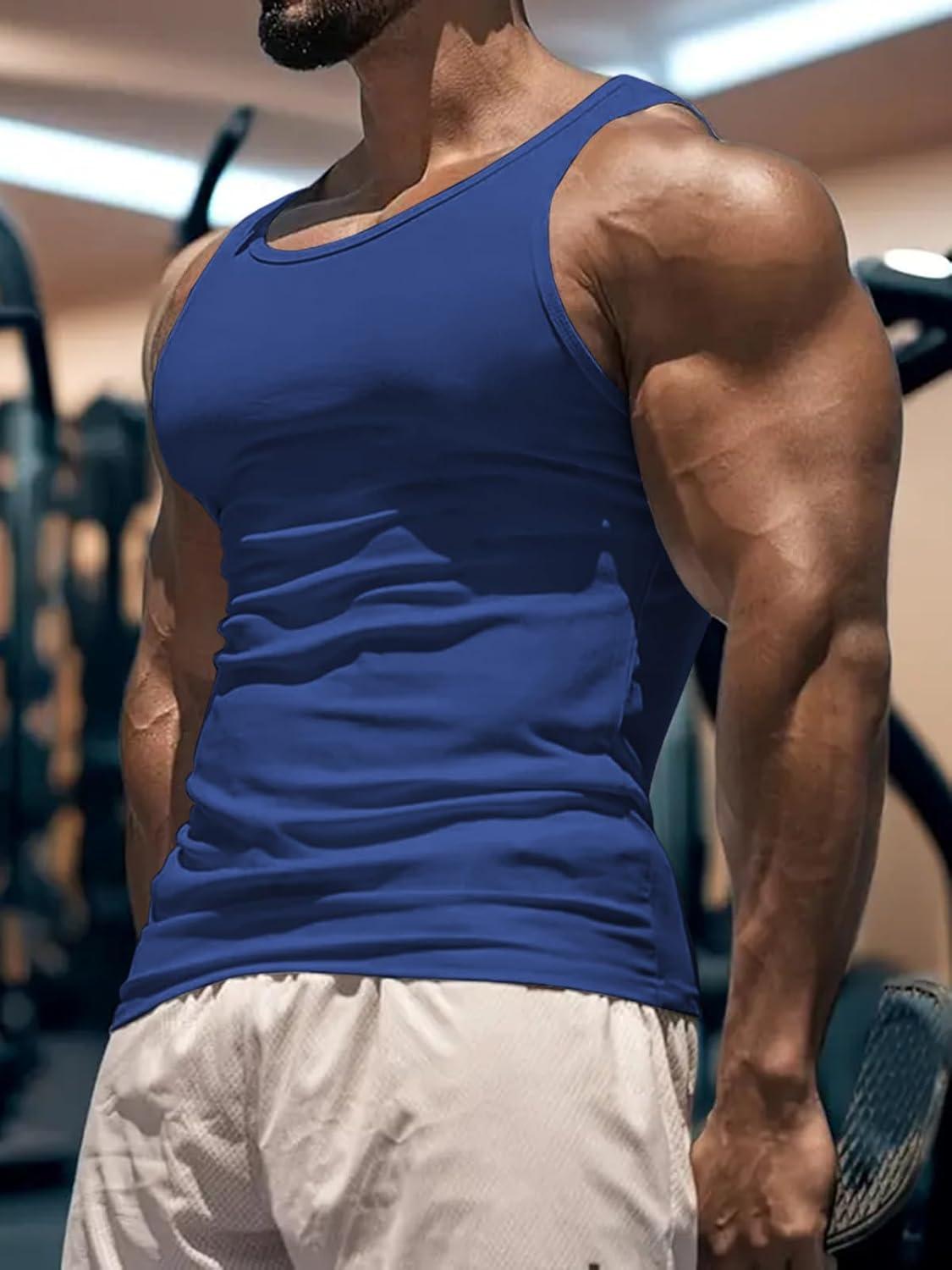 imageMens Gym Workout Tank Tops Soft Lightweight Sleeveless Muscle Shirts for Beach ampamp Athletic WearRoyal Blue