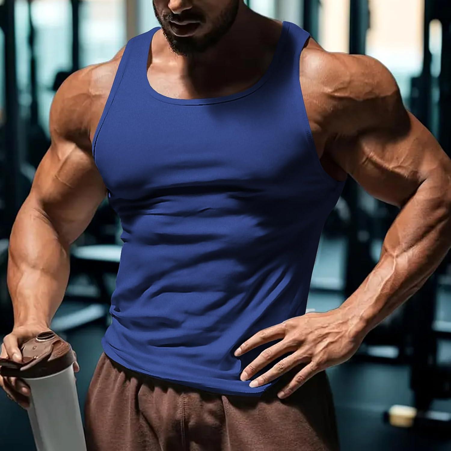 imageMens Gym Workout Tank Tops Soft Lightweight Sleeveless Muscle Shirts for Beach ampamp Athletic WearRoyal Blue