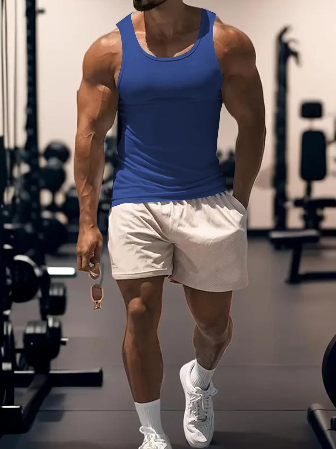 imageMens Gym Workout Tank Tops Soft Lightweight Sleeveless Muscle Shirts for Beach ampamp Athletic WearRoyal Blue