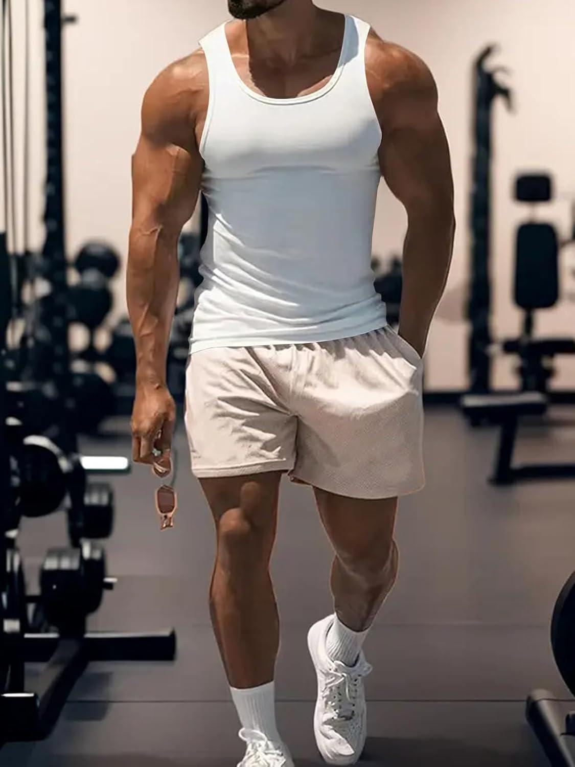 imageMens Gym Workout Tank Tops Soft Lightweight Sleeveless Muscle Shirts for Beach ampamp Athletic WearWhite