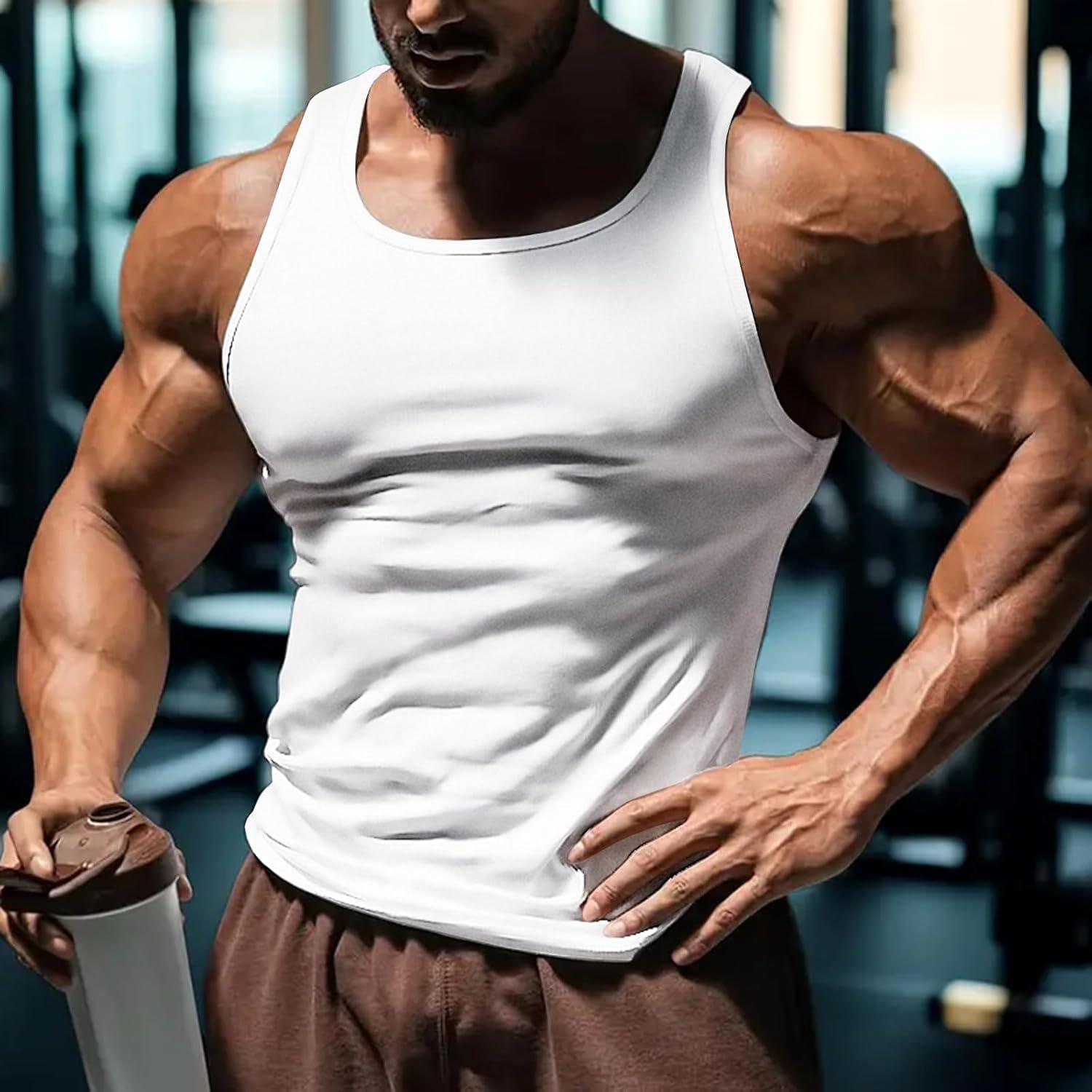 imageMens Gym Workout Tank Tops Soft Lightweight Sleeveless Muscle Shirts for Beach ampamp Athletic WearWhite