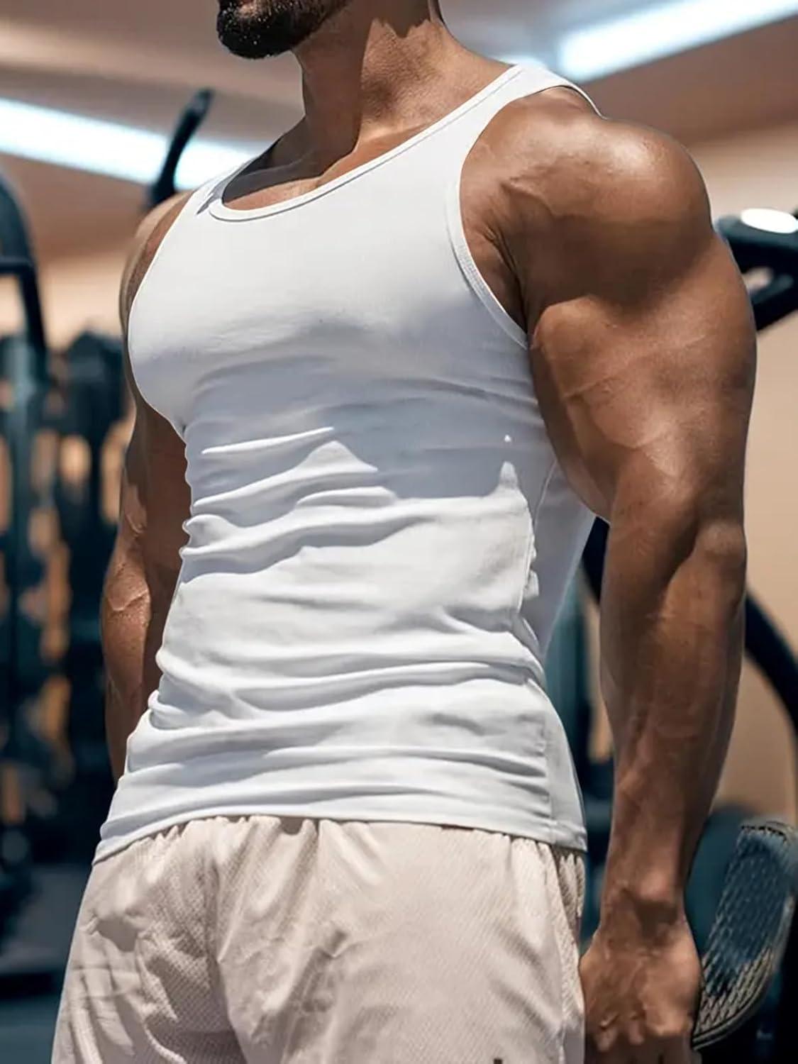 imageMens Gym Workout Tank Tops Soft Lightweight Sleeveless Muscle Shirts for Beach ampamp Athletic WearWhite