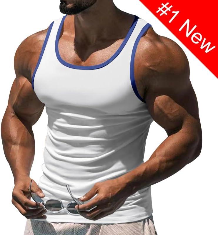 imageMens Gym Workout Tank Tops Soft Lightweight Sleeveless Muscle Shirts for Beach ampamp Athletic WearWhite1