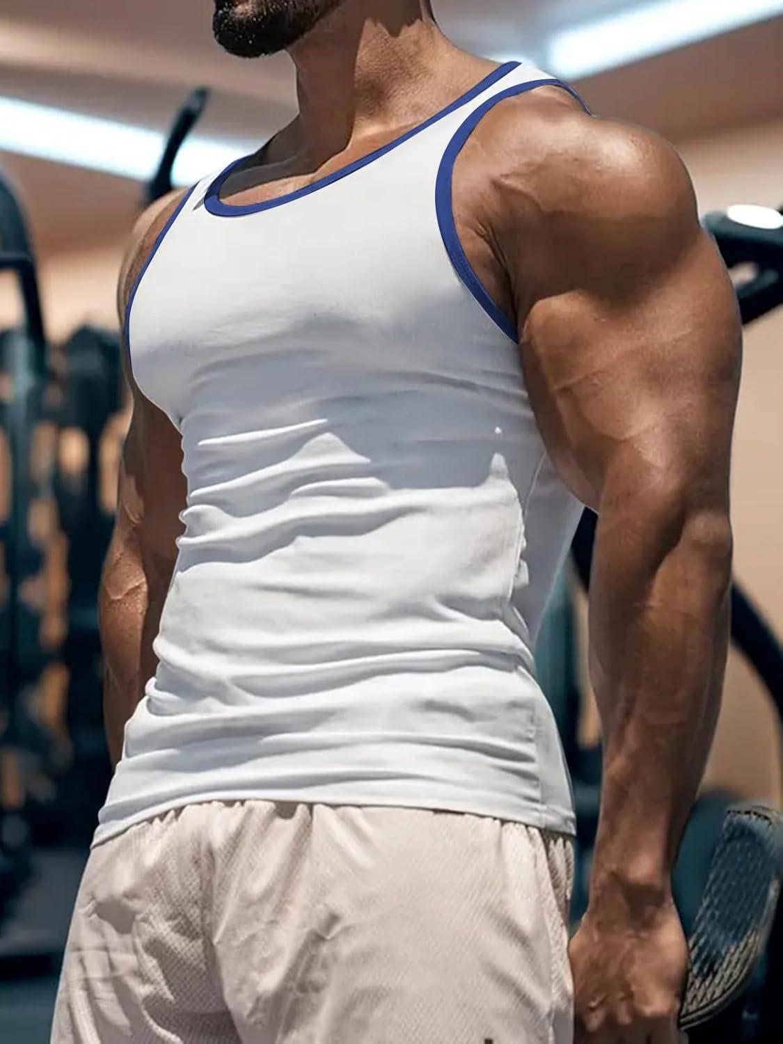 imageMens Gym Workout Tank Tops Soft Lightweight Sleeveless Muscle Shirts for Beach ampamp Athletic WearWhite1