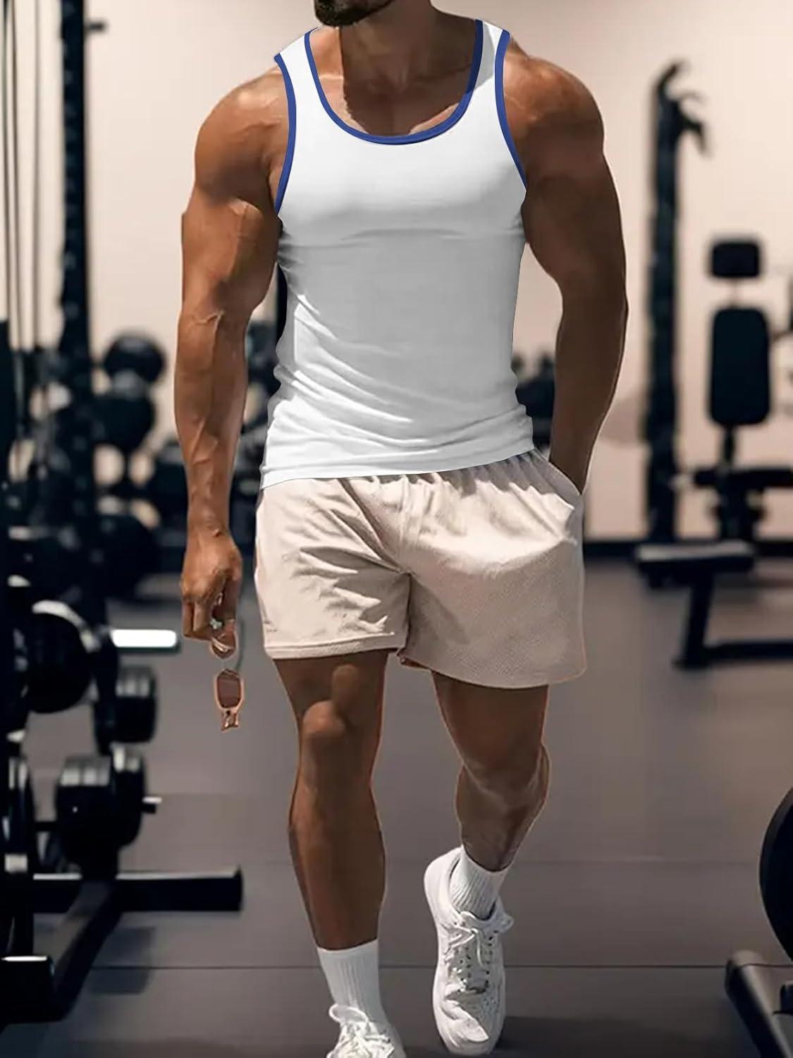 imageMens Gym Workout Tank Tops Soft Lightweight Sleeveless Muscle Shirts for Beach ampamp Athletic WearWhite1