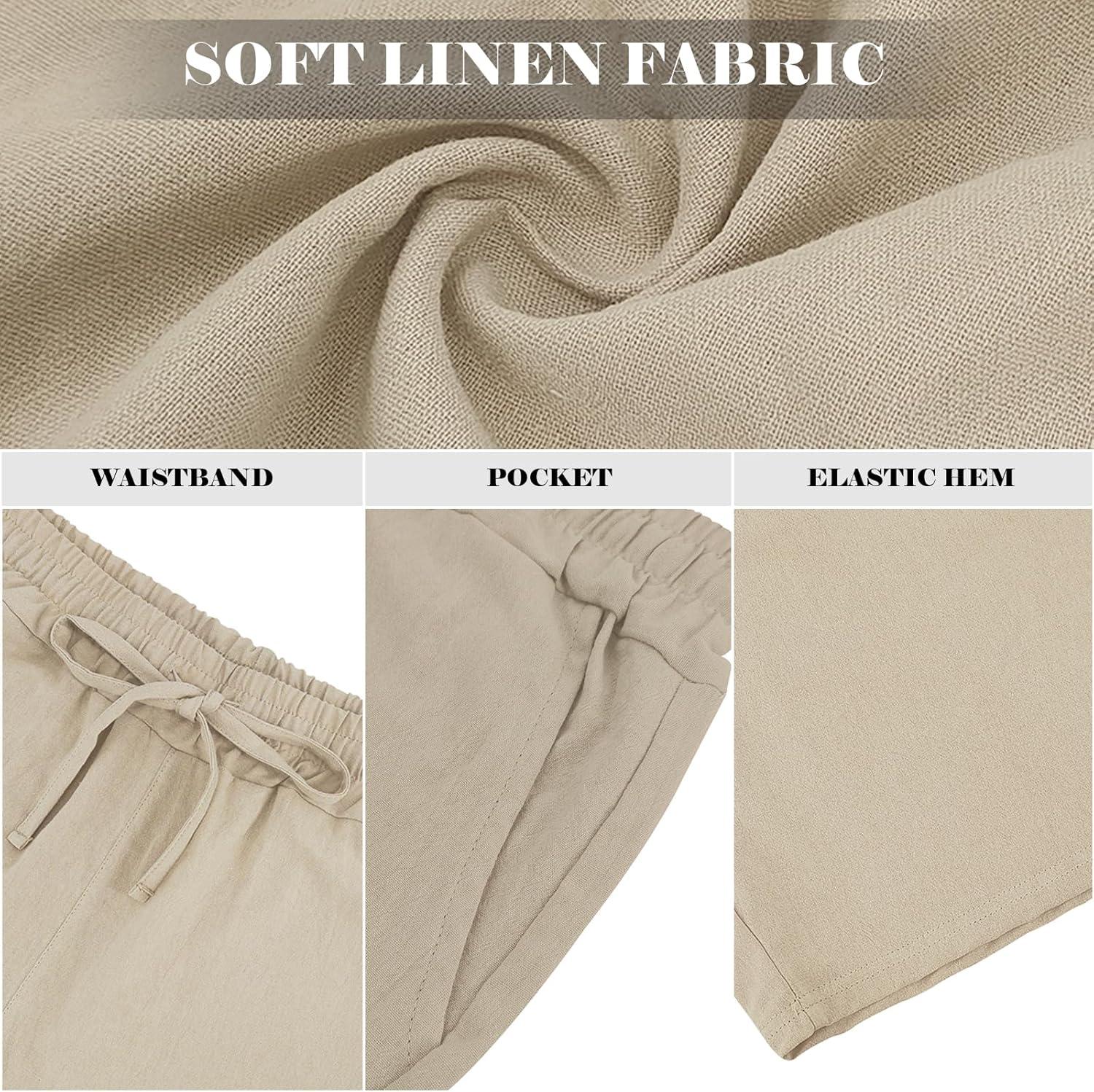 imageMens Linen Shorts Casual Drawstring Elastic Waist Lightweight Breathable Summer Beach Shorts for MenApricot