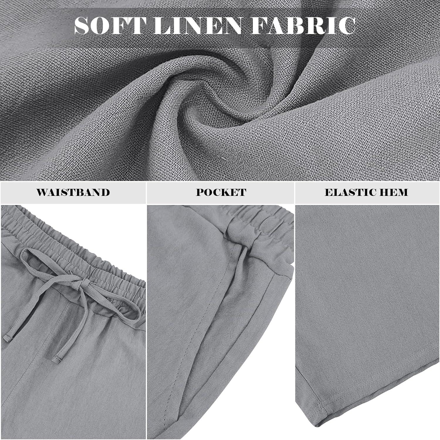 imageMens Linen Shorts Casual Drawstring Elastic Waist Lightweight Breathable Summer Beach Shorts for MenGrey