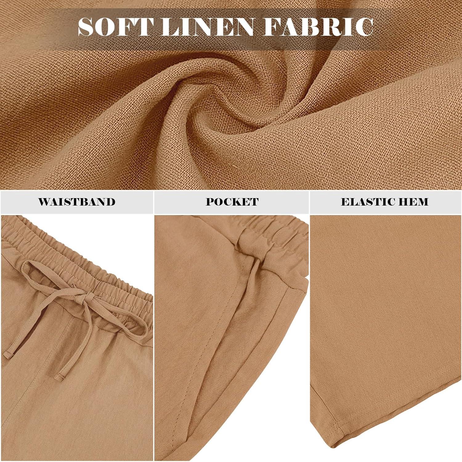 imageMens Linen Shorts Casual Drawstring Elastic Waist Lightweight Breathable Summer Beach Shorts for MenKhaki