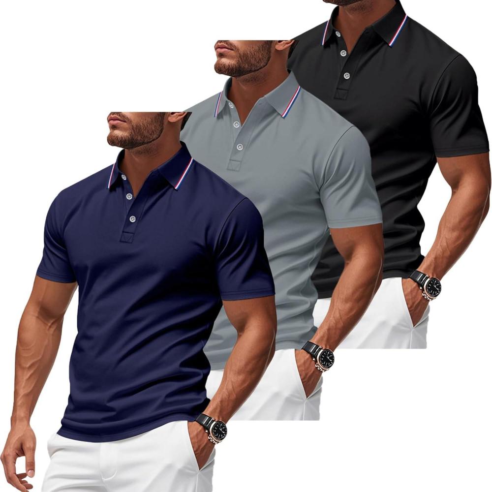 image3 Pack Mens Polo Shirts QuickDry Short Sleeve Athletic Polo Shirts Moisture Wicking Business Casual Golf Shirts02blackGreyNavy