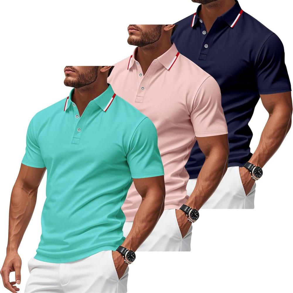 image3 Pack Mens Polo Shirts QuickDry Short Sleeve Athletic Polo Shirts Moisture Wicking Business Casual Golf Shirts04lake BluePinkNavy