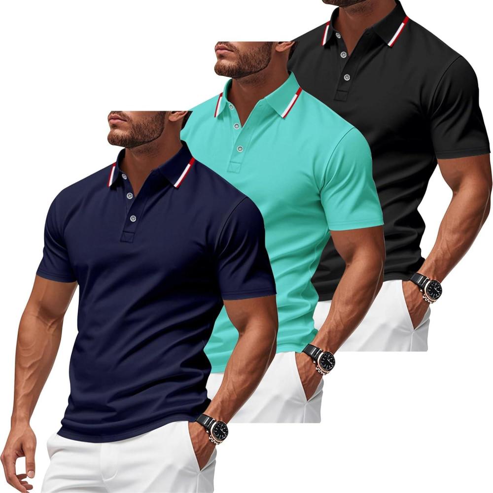 image3 Pack Mens Polo Shirts QuickDry Short Sleeve Athletic Polo Shirts Moisture Wicking Business Casual Golf Shirts04navyLake BlueBlack