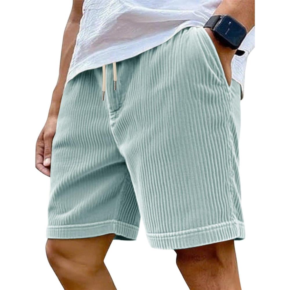 imageMens Cargo Shorts Casual Drawstring Elastic Waist Corduroy Summer Beach Shorts with PocketsLight Blue1