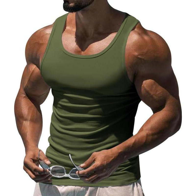 imageMens Gym Workout Tank Tops  Soft Lightweight Sleeveless Muscle Shirts for Beach ampamp Athletic WearGreen
