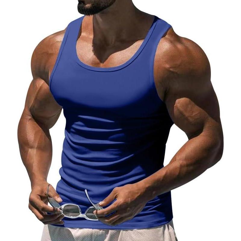 imageMens Gym Workout Tank Tops  Soft Lightweight Sleeveless Muscle Shirts for Beach ampamp Athletic WearRoyal Blue