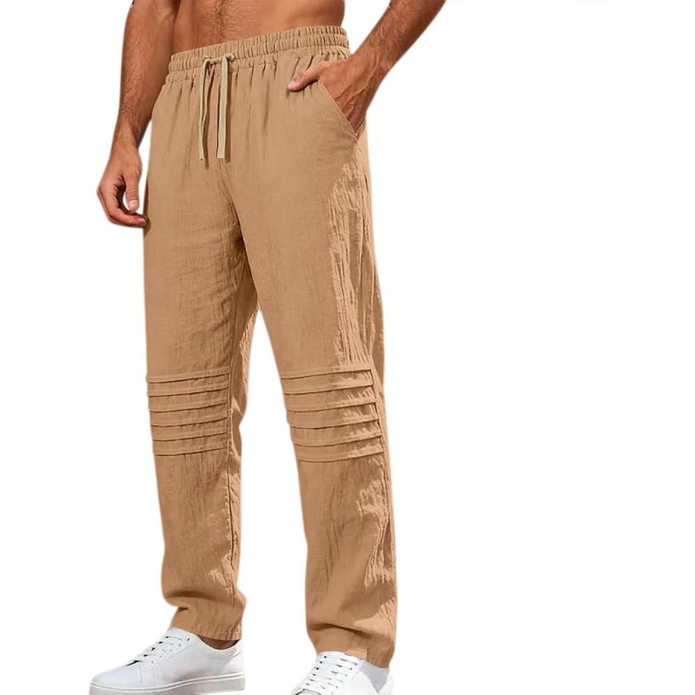 imageMens Linen Pants Casual Beach Pants for Men Elastic Waist Drawstring Yoga Trousers with PocketsOrange